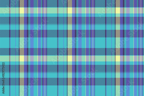Sofa background pattern check, cyan textile tartan seamless. Fashionable fabric texture vector plaid in indigo and cyan colors.