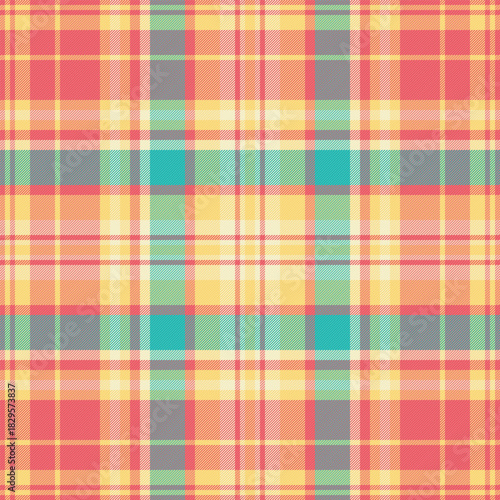 Thread pattern seamless fabric, summer tartan vector plaid. Yard texture background textile check in red and amber colors.