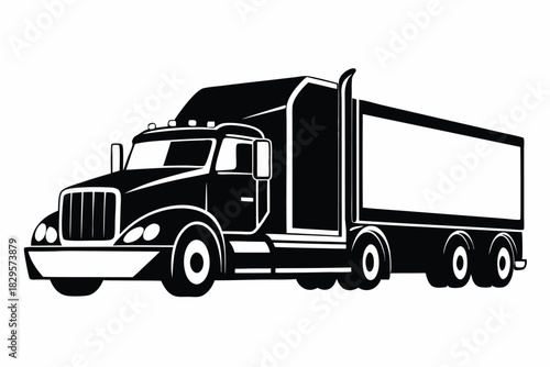 A bold semi truck in black delivers freight quickly for your design needs
