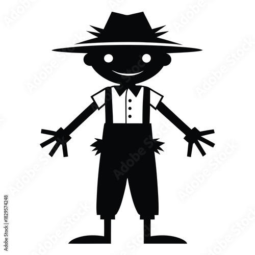 The happy black silhouette figure wears hat and overalls while extending arms outwards
