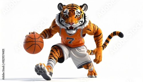 Roaring Tiger Mascot Dribbling a Basketball - Animated Sports Illustration