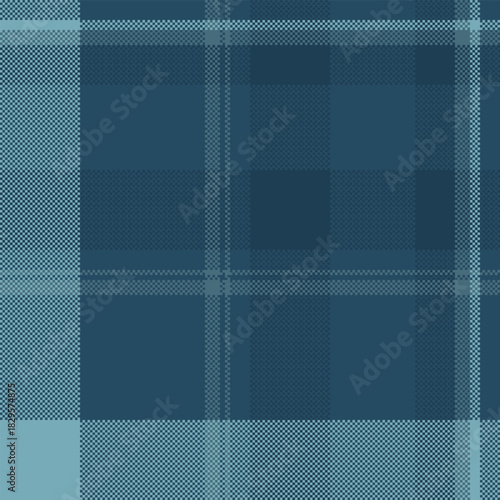 Classic blue plaid pattern with pixelated texture. Ideal for backgrounds, digital art, and textile designs. Evokes tradition, comfort, and timeless style.
