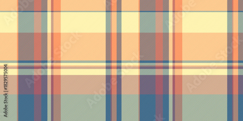 Repetitive textile fabric texture, curved plaid background vector. Famous pattern tartan seamless check in yellow and cyan colors.