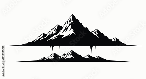 Black and white silhouette vector graphic of jagged mountain range peaks, for design use