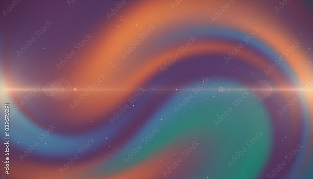 Fototapeta premium Abstract Swirl of Orange Blue and Green Hues with Gentle Lens Flare and Speckled Stars in a Cosmic Background
