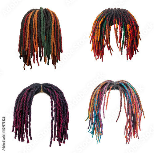 colored dreadlocks isolated on transparent background