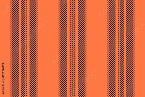 Gtraight fabric textile pattern, retail seamless lines background. Pnvitation texture stripe vertical vector in orange and dark colors.