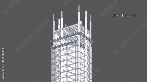 Vector High-Rise Building Structure Blueprint with Mega Outrigger System – Minimal Engineering Design