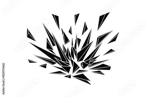 Abstract explosion of shattered geometric black triangles creating a dynamic and sharp fragmented design