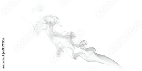 Wispy grey smoke texture rising and swirling against a clean white backdrop
