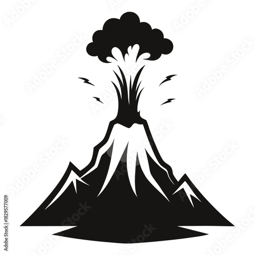 A volcano erupts violently, spewing lava and ash, showcasing nature's destructive power in monochrome