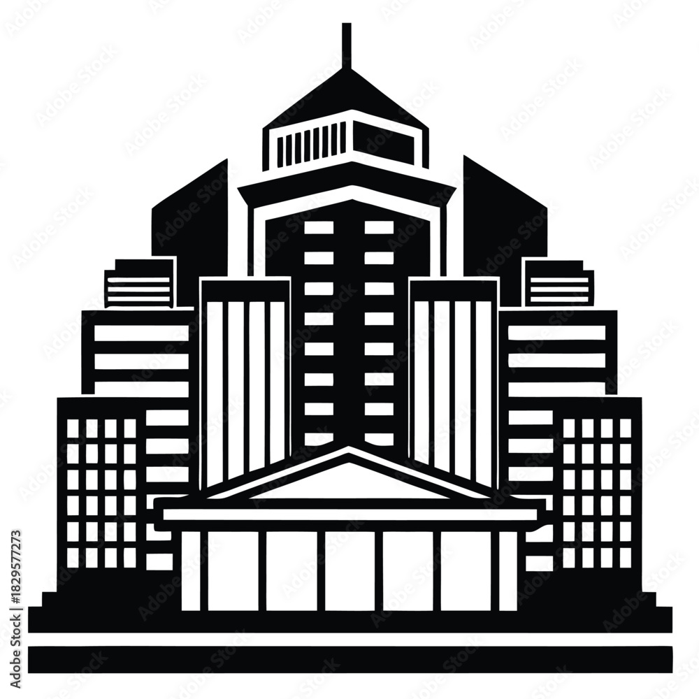 Fototapeta premium Striking black silhouette showcasing modern metropolis architecture and urban landscape features multiple buildings