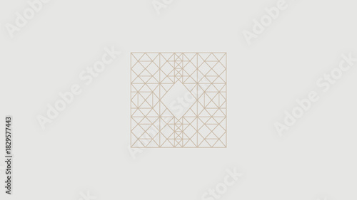 A geometric design featuring a square grid with triangular subdivisions and a central diamond opening