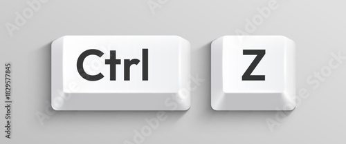 Close-up of Ctrl and Z keyboard keys, symbolizing the undo command. Essential for technology, productivity, and error recovery concepts. Vector illustration.