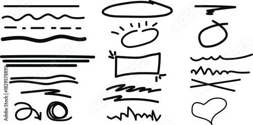 Hand drawn doodle elements set for highlighting and decoration