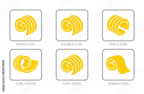 Collection of butter curl designs for various serving applications in culinary arts and food presentation