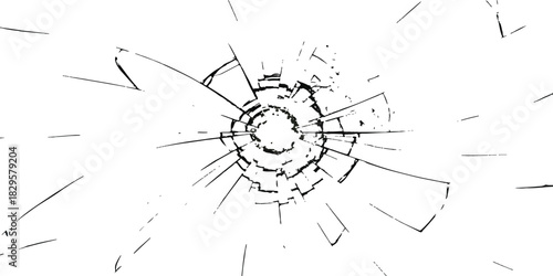 Shattered glass texture with radial cracks and impact point abstract overlay