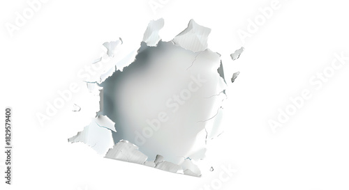 A hole break through in a surface  , transparent background