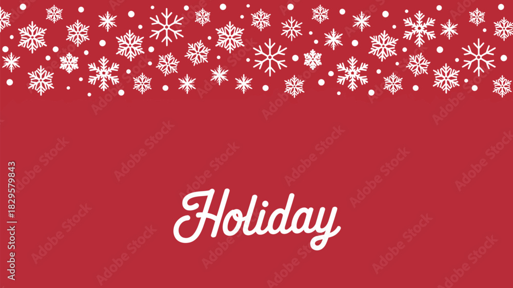 Naklejka premium Holiday themed background with snowflakes and the word holiday in white on a red background