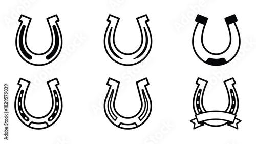 Horseshoe icons set with different styles lucky charm and equestrian symbol on white background