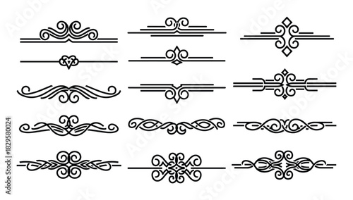 Set of decorative calligraphic dividers and border ornaments for text or page separation