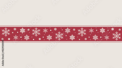 A festive border with white snowflakes and dots on a red background framed by thin white lines design