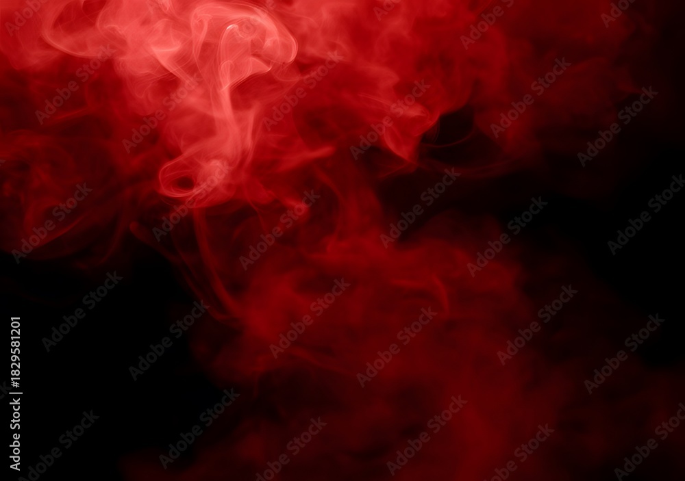 Fototapeta premium Red Ominous Swirling Smoke Over Black Void (Horror Abstract Background)