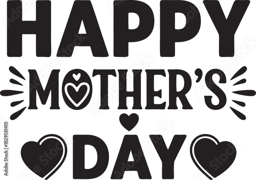 happy mothers day decorative black typography with heart elements ideal for greeting cards and celebration art