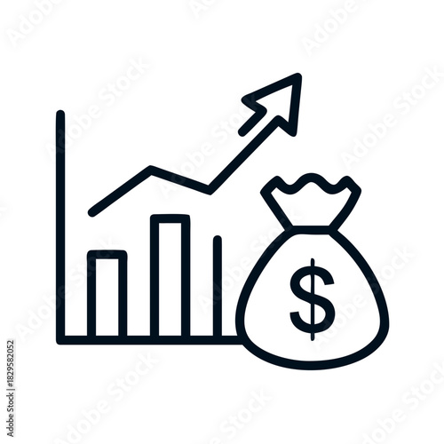 Business Profit Growth, Clean Line Art Money Bag, and Financial Success Chart