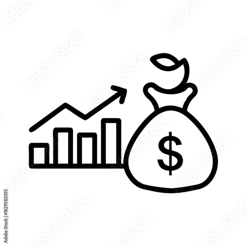 Financial Growth Icon, Sketch Style Money Bag, and Investment Success