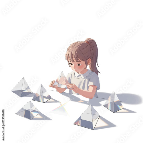 A young girl exploring the fascinating world of light and prisms