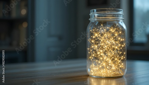 Clear glass jar with “fairy light” inside.