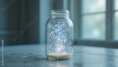 Clear glass jar with “fairy light” inside.