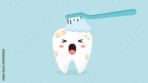 tooth with toothbrush