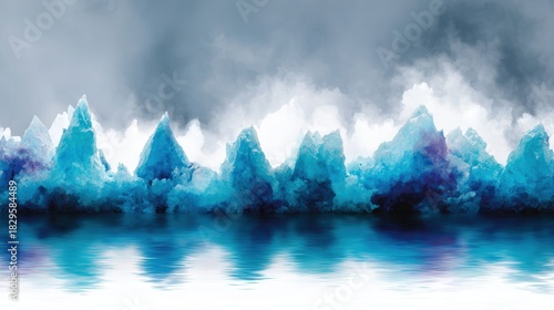 Misty mountain landscape reflecting in calm water