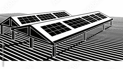 Black and white illustration of elevated solar panel array structure