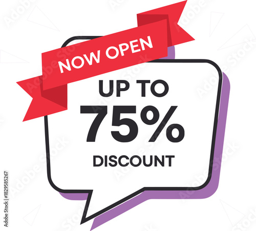Now Open Up To 75 Percent Discount Sale Announcement Banner percentage offer