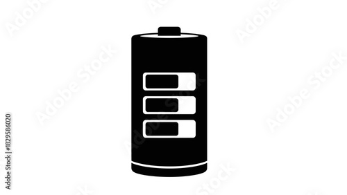 Black and white icon representing a battery with twothirds charge