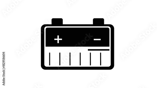 Black and white icon representing a car battery with positive and negative terminals