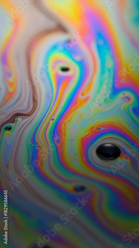 Oil spill rainbow reflection on water surface