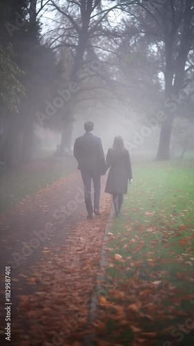 Misty autumn walk foggy park landscape