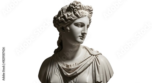 Marble bust of a woman classical sculpture isolated on white background art and history
