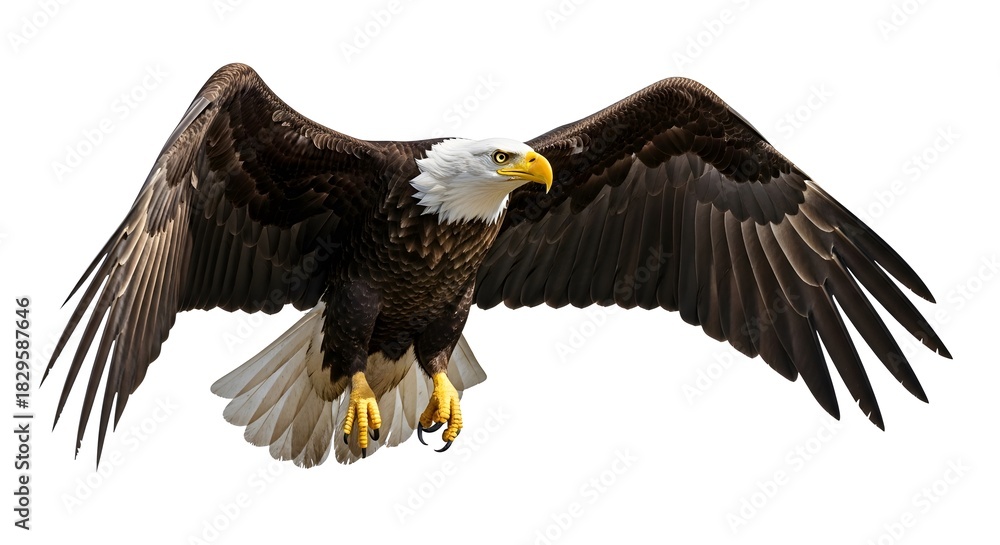 Obraz premium Bald eagle soars wings spread a majestic symbol of freedom and power isolated on white