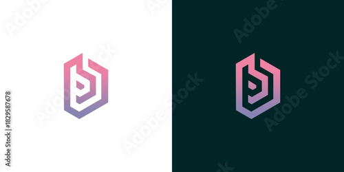 Geometric abstract logo design in vibrant pink and purple gradient, modern symbol concept