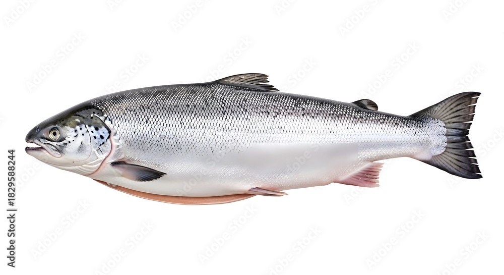 Obraz premium Fresh raw salmon fish whole and uncooked isolated on white background