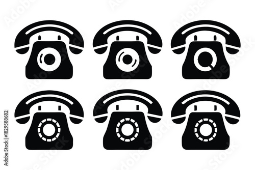 Six vintage black rotary phone models with different dials offer variety for communication needs