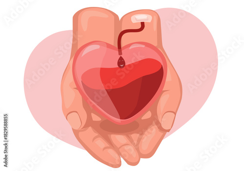 Illustration Hands Holding Heart Bag for Blood Donation