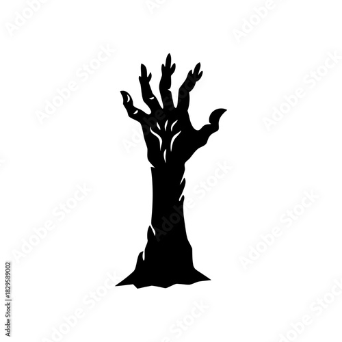 Gnarled monster hand silhouette reaching, isolated horror design