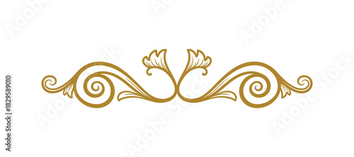 Gold classical decorative floral ornament divider with elegant curls and stylized leaf patterns on white background