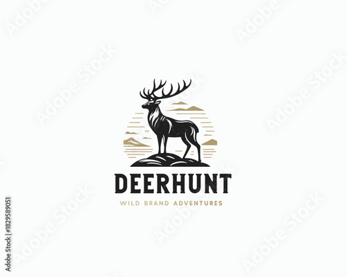 vintage classic emblem wild deer head logo template for business company